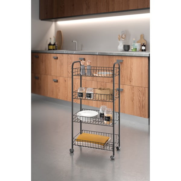 Črna kovinska mobilna polica 41x84 cm Ascona - Metaltex-image-2