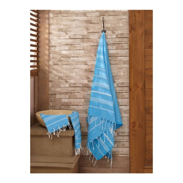 Komplet svetlo modrih brisač in kopalnih brisač Hammam Sultan