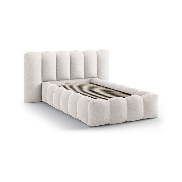 Kremno bela oblazinjena postelja s prostorom za shranjevanje in z letvenim dnom 90x200 cm Lupine – Micadoni -image-2
