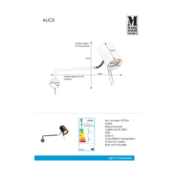 Črna stenska svetilka Markslöjd Alice 1L-image-2