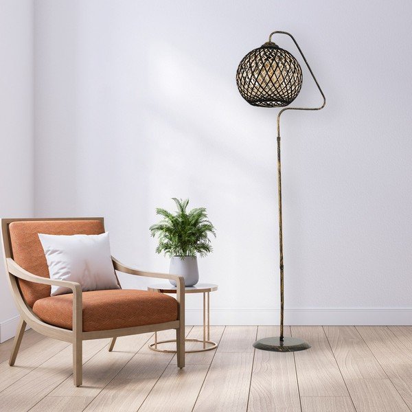Črna/zlata stoječa svetilka s senčilom iz jute (višina 154 cm) – Opviq lights-image-2