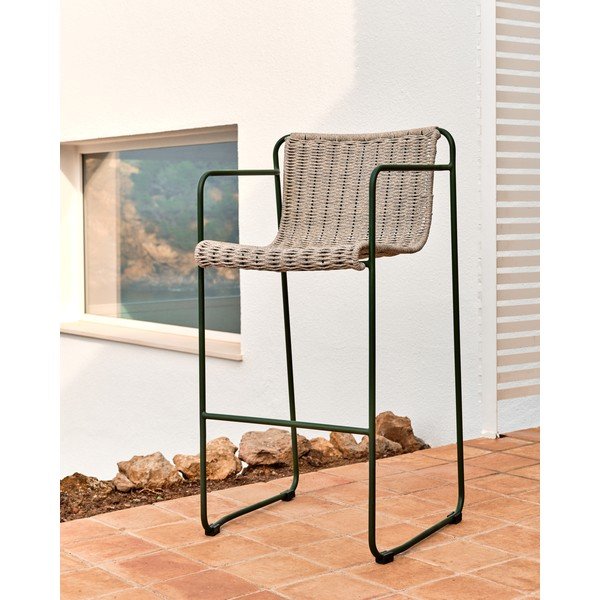 Prašno zelen kovinski vrtni barski stol Maurina – Kave Home-image-1