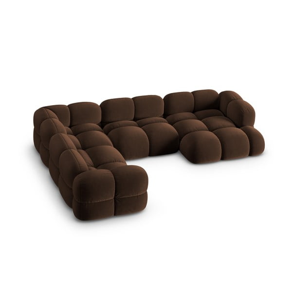 Temno rjava žametna kotna sedežna garnitura (levi kot/v obliki črke "U") Loretto – Cosmopolitan Design-image-2