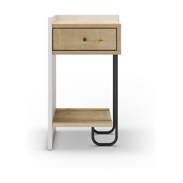 Bela/naravna nočna omarica v hrastovem dekorju s policami Mercure – Marckeric