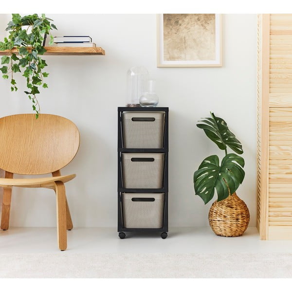 Črno-bež plastičen voziček s policami 30x77 cm Brisen - Rotho-image-1