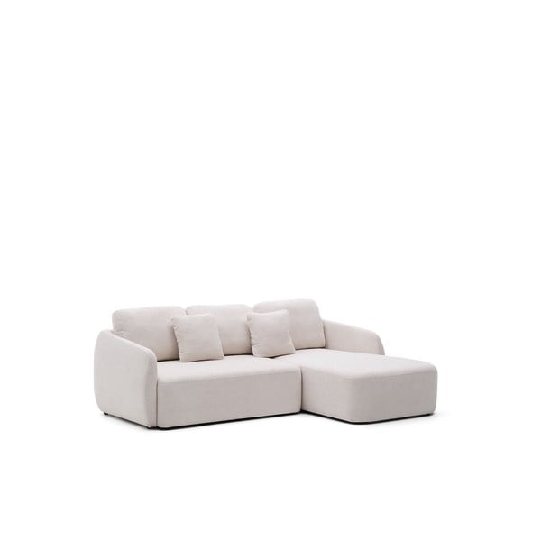 Kremno bela raztegljiva kotna sedežna garnitura iz šenilje (desni kot/z ležalnikom) Laira – Kave Home-image-2