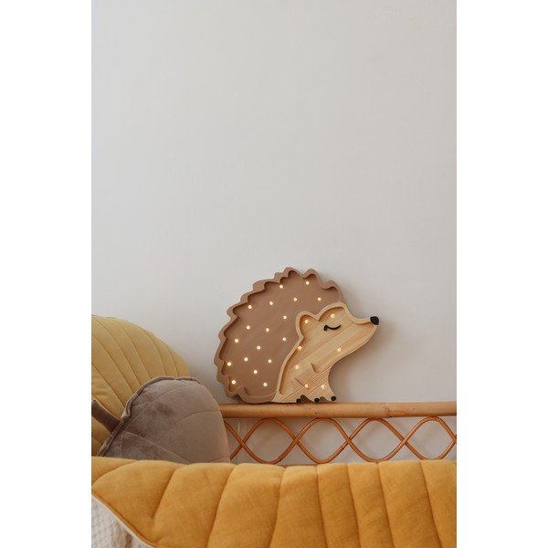 Rjava namizna svetilka iz borovega lesa Little Lights Hedgehog, dolžina 30 cm-image-1