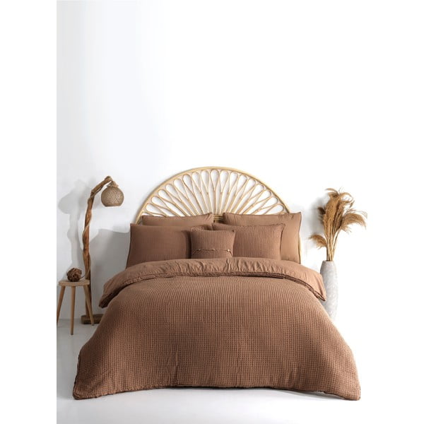 Rjava podaljšana posteljnina za zakonsko posteljo iz renforce bombaža 240x220 cm Waffle Striped – Mila Home Luxury