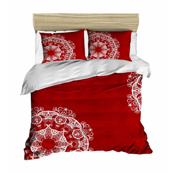 Komplet posteljnine in rjuh za zakonsko posteljo Rdeča mandala, 200 x 220 cm