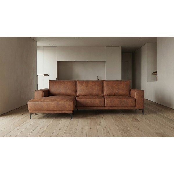 Kotna sedežna garnitura iz imitacije usnja v konjak rjavi barvi (levi kot) Copenhagen – Scandic-image-4