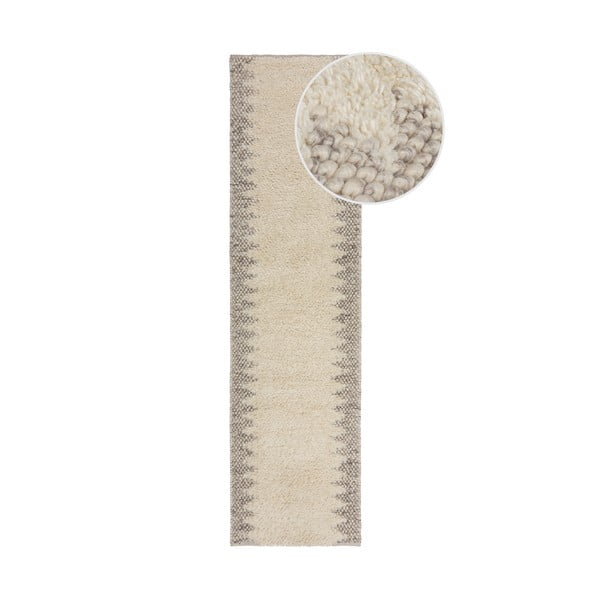 Kremno bel ročno tkan tekač iz mešanice volne 60x230 cm Minerals Border – Flair Rugs