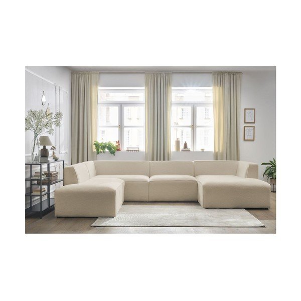 Bež kotna sedežna garnitura iz tkanine bouclé (levi kot/v obliki črke "U") Megeve – Bobochic Paris-image-4
