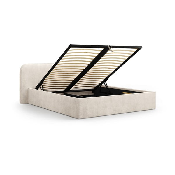 Bež oblazinjena zakonska postelja s prostorom za shranjevanje in z letvenim dnom 180x200 cm Elizabeth – Micadoni -image-2