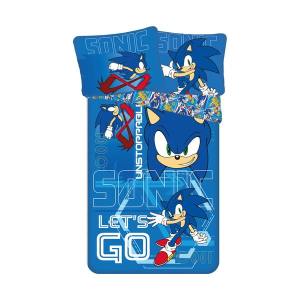 Modra enojna bombažna otroška posteljnina 140x200 cm Sonic "Let´s go" – Jerry Fabrics
