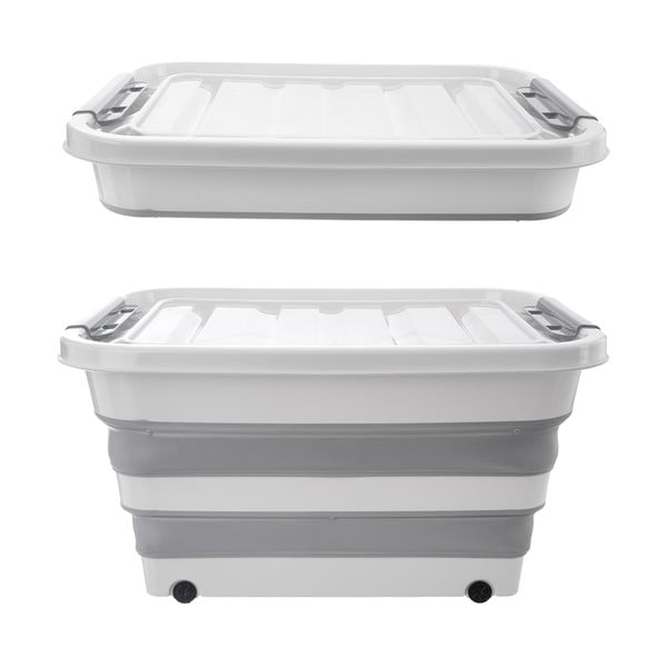 Belo-siva plastična škatla za shranjevanje s pokrovom 54x39x28 cm Kemp – Orion