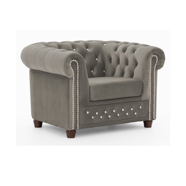 Siv žameten Chesterfield fotelj York Blik – Ropez