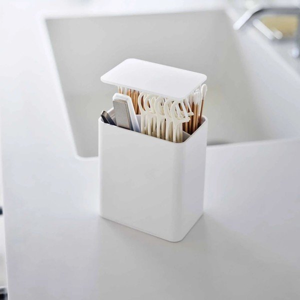 Bel plastičen kopalniški organizator za vatke ali vatirane palčke Tower – YAMAZAKI-image-1
