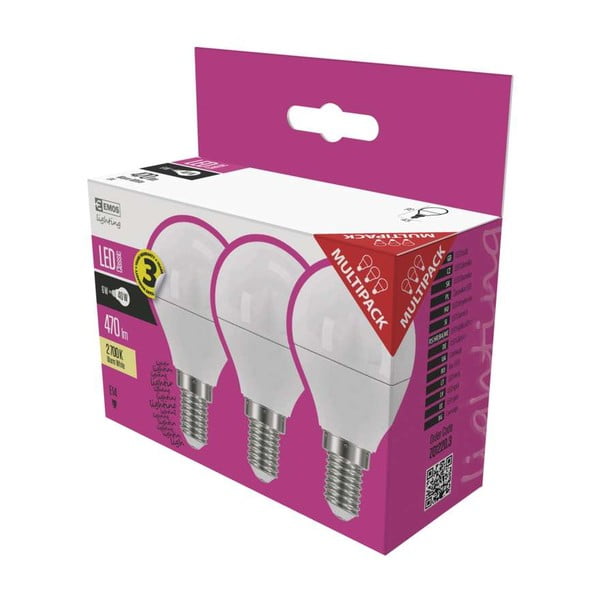 Komplet 3 žarnic LED EMOS Classic Mini Globe Warm White, 5W E14-image-1