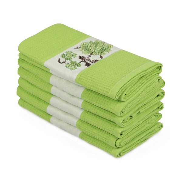 Komplet 6 zelenih brisač iz čistega bombaža Simplicity, 45 x 70 cm