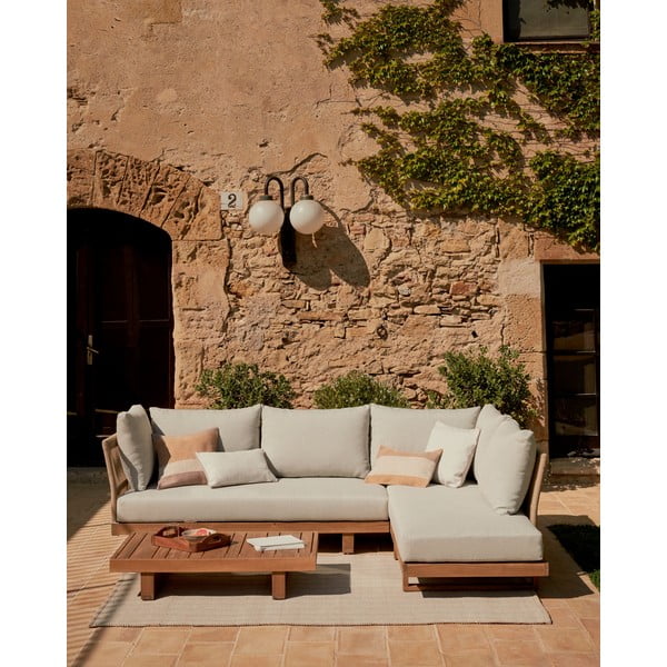 Kremno bela/naravna vrtna garnitura iz masivne akacije za 5 oseb Raco – Kave Home-image-1