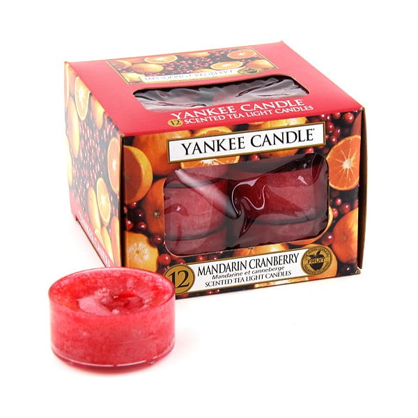 Komplet 12 dišečih sveč Yankee Candle Mandarin & Cranberry, čas gorenja 4 ure