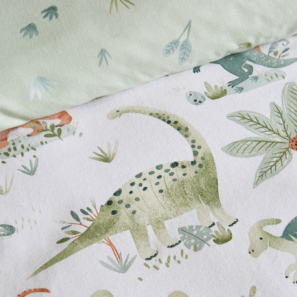 Kremno bela napenjalna enojna flanelna otroška rjuha 90x190 cm Brushed Sleepy Saurus Dino – Catherine Lansfield-image-1