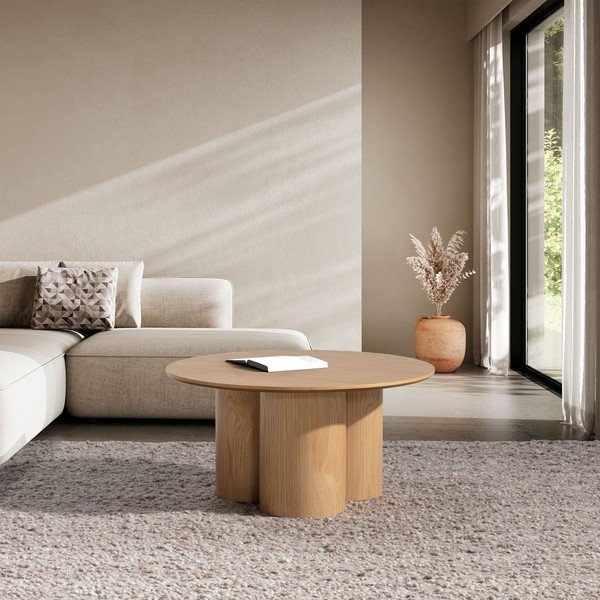 Okrogla klubska mizica v hrastovem dekorju v naravni barvi ø 80 cm Lua – MOME-image-1