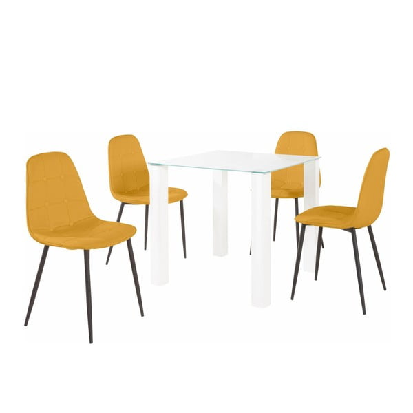 Garnitura jedilne mize in 4 rumenih stolov Støraa Dante, dolžina mize 80 cm