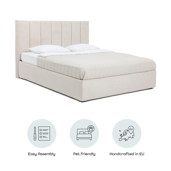 Bež oblazinjena zakonska postelja s prostorom za shranjevanje z letvenim dnom 160x200 cm Thessa Bold Line – Bonami Selection-image-4