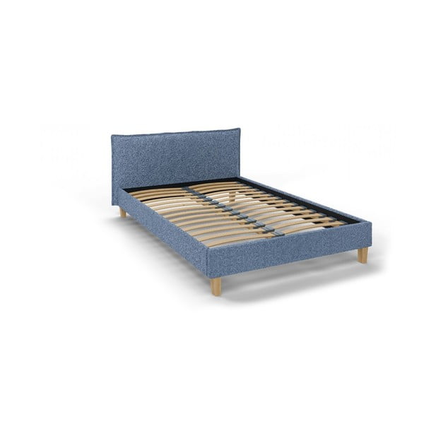 Modra oblazinjena zakonska postelja z letvenim dnom 140x200 cm Tina – Ropez