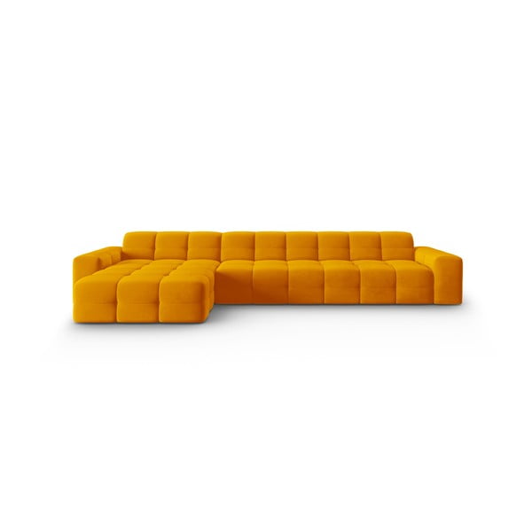 Kotni žametni kavč v oker rumeni barvi (levi kot) Kendal - Micadoni Home
