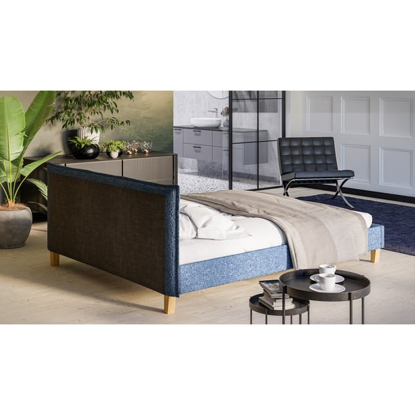 Modra oblazinjena zakonska postelja z letvenim dnom 160x200 cm Tina – Ropez-image-3