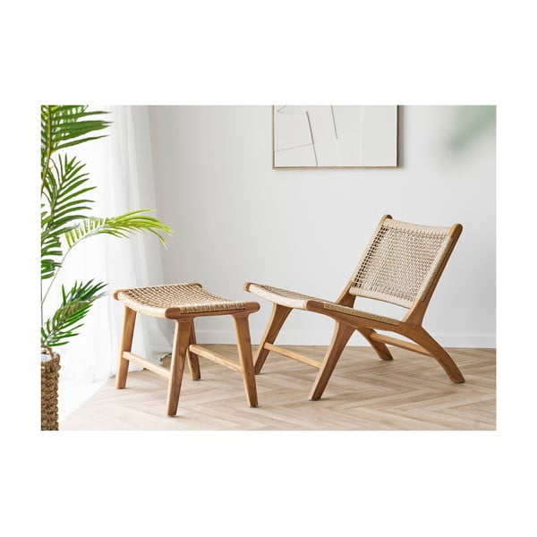 Pleten fotelj z naslonjalom za noge v naravni barvi Derby – House Nordic-image-1