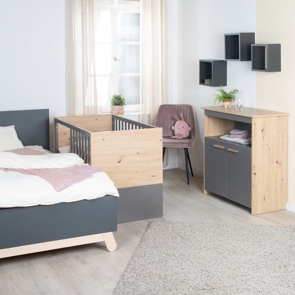 Antracitno siva/naravna otroška komoda v hrastovem dekorju s previjalnim pultom 88x98x75 cm Anna – Roba-image-1