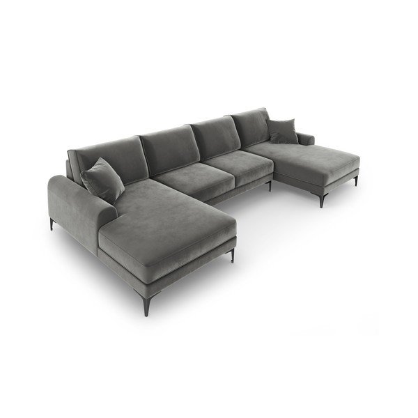 Svetlo siva žametna sedežna garnitura v U obliki Mazzini Sofas Madara-image-4