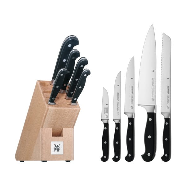 Komplet 5 nožev iz posebej kovanega nerjavečega jekla in kuhinjski blok WMF Spitzenklasse Plus
