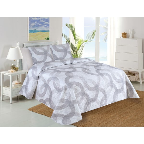 Bel/siv prešit komplet pregrinjala in prevleke za vzglavnik 220x240 cm Circulo – My House