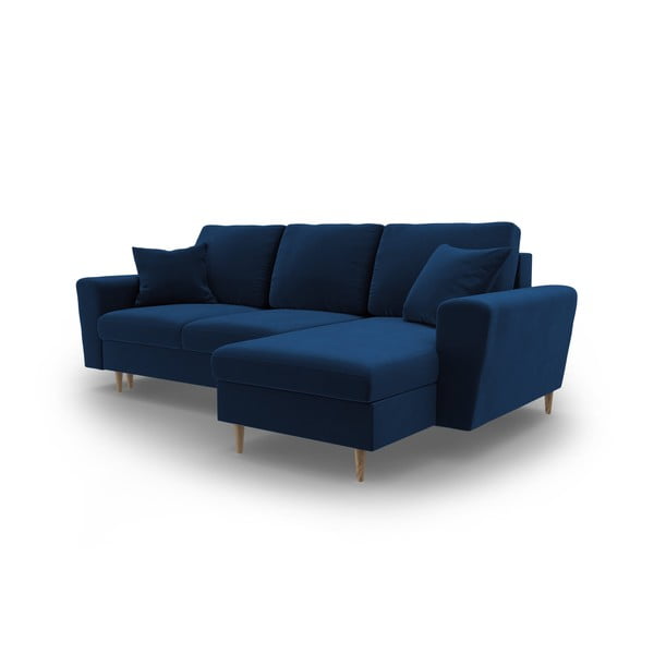 Modra žametna raztegljiva kotna sedežna garnitura s prostorom za shranjevanje Kyoto – Cosmopolitan Design-image-4