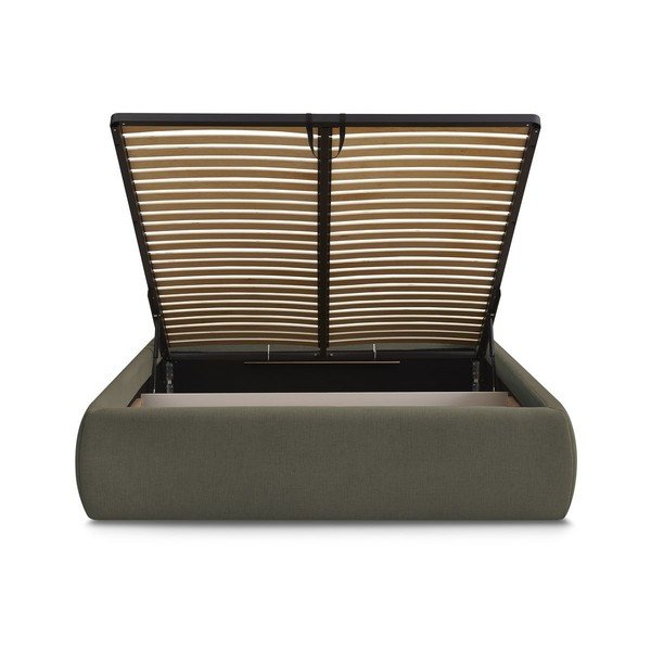 Temno zelena oblazinjena zakonska postelja s prostorom za shranjevanje brez vzglavja z letvenim dnom 180x200 cm Inera – Bobochic Paris-image-4