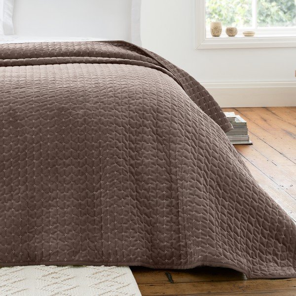Temno rjavo prešito pregrinjalo 240x260 cm Attica Velvet – Bianca-image-1