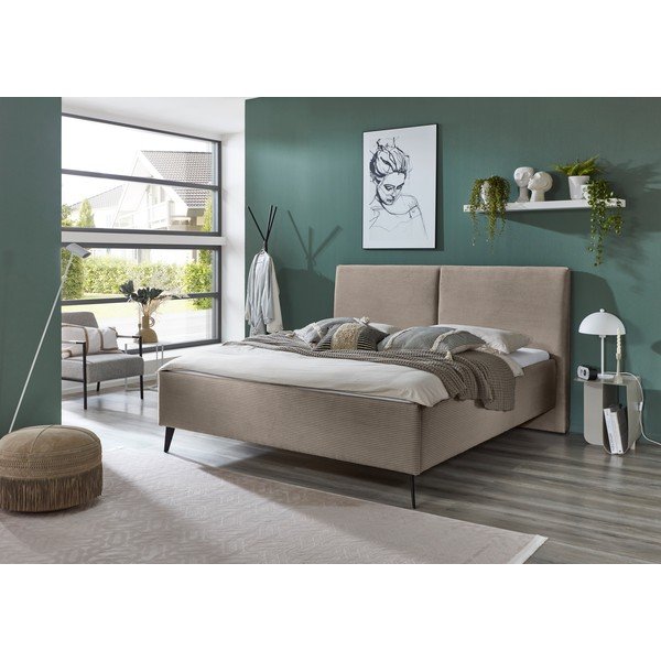 Sivorjava oblazinjena zakonska postelja s prostorom za shranjevanje z letvenim dnom 180x200 cm Lando – Meise Möbel-image-1