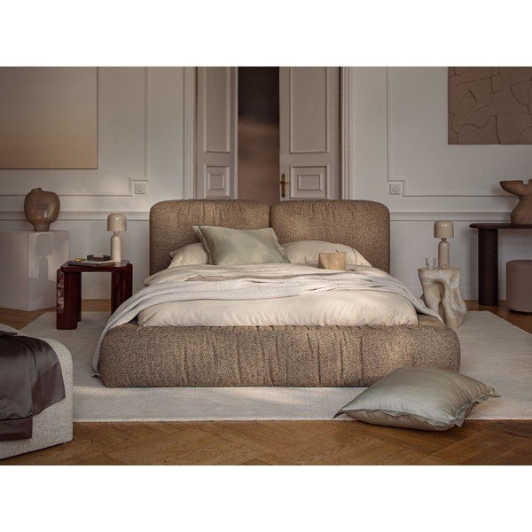 Modrozelena oblazinjena zakonska postelja s prostorom za shranjevanje in z letvenim dnom 200x200 cm Martina – Micadoni -image-1