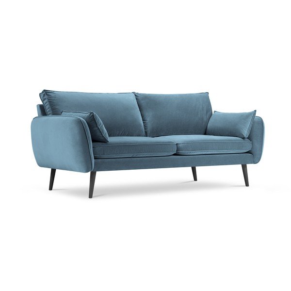 Svetlo modra žametna zofa s črnimi nogami Kooko Home Lento, 198 cm-image-2