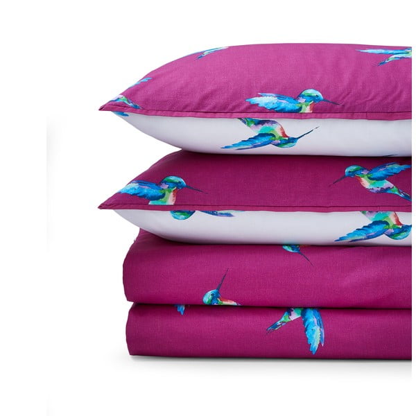 Bela/vijolična bombažna podaljšana posteljnina za zakonsko posteljo 230x220 cm Hummingbird – Their Nibs