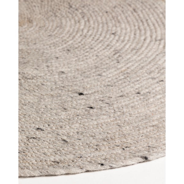 Svetlo siva/slonokoščena ročno tkana volnena okrogla preproga ø 200 cm Takashi – Kave Home-image-2