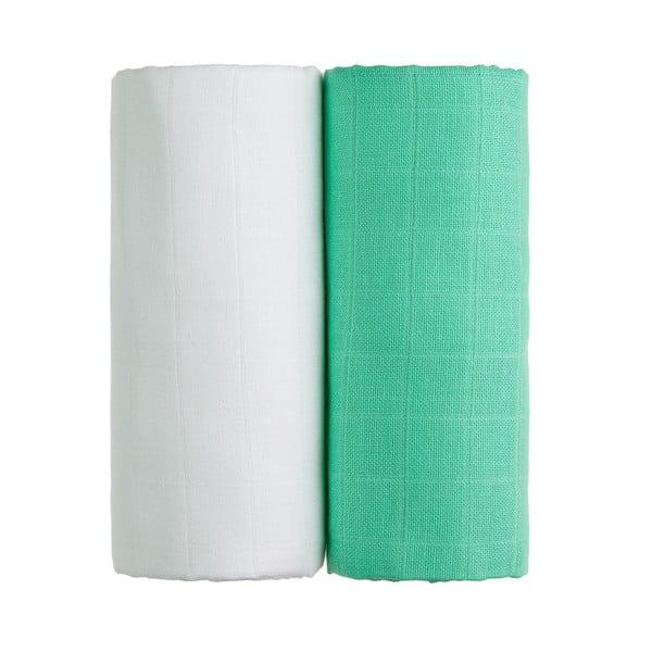 Komplet 2 bombažnih brisač v beli in zeleni barvi T-TOMI Tetra, 90 x 100 cm