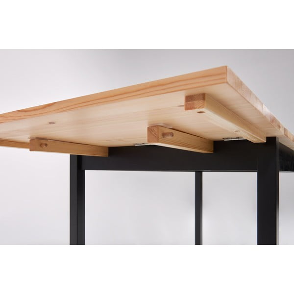 Raztegljiva jedilna miza iz borovega lesa s črno konstrukcijo Bonami Essentials Brisbane, 120 (200) x 70 cm-image-4