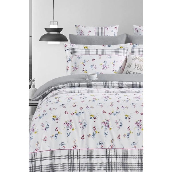 Bela/siva 4-delna podaljšana posteljnina za zakonsko posteljo iz renforce bombaža z rjuho 200x220 cm – Mila Home-image-1