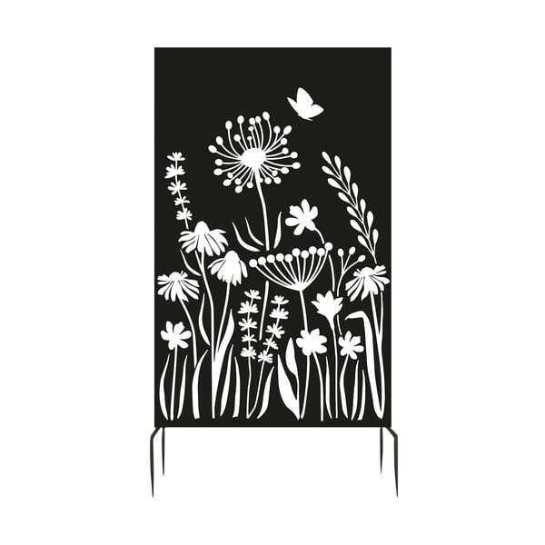 Črn kovinski balkonski zastor 100x186 cm Flowers – Esschert Design