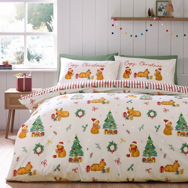 Enojna posteljnina v naravni barvi 135x200 cm Capy Christmas – Catherine Lansfield